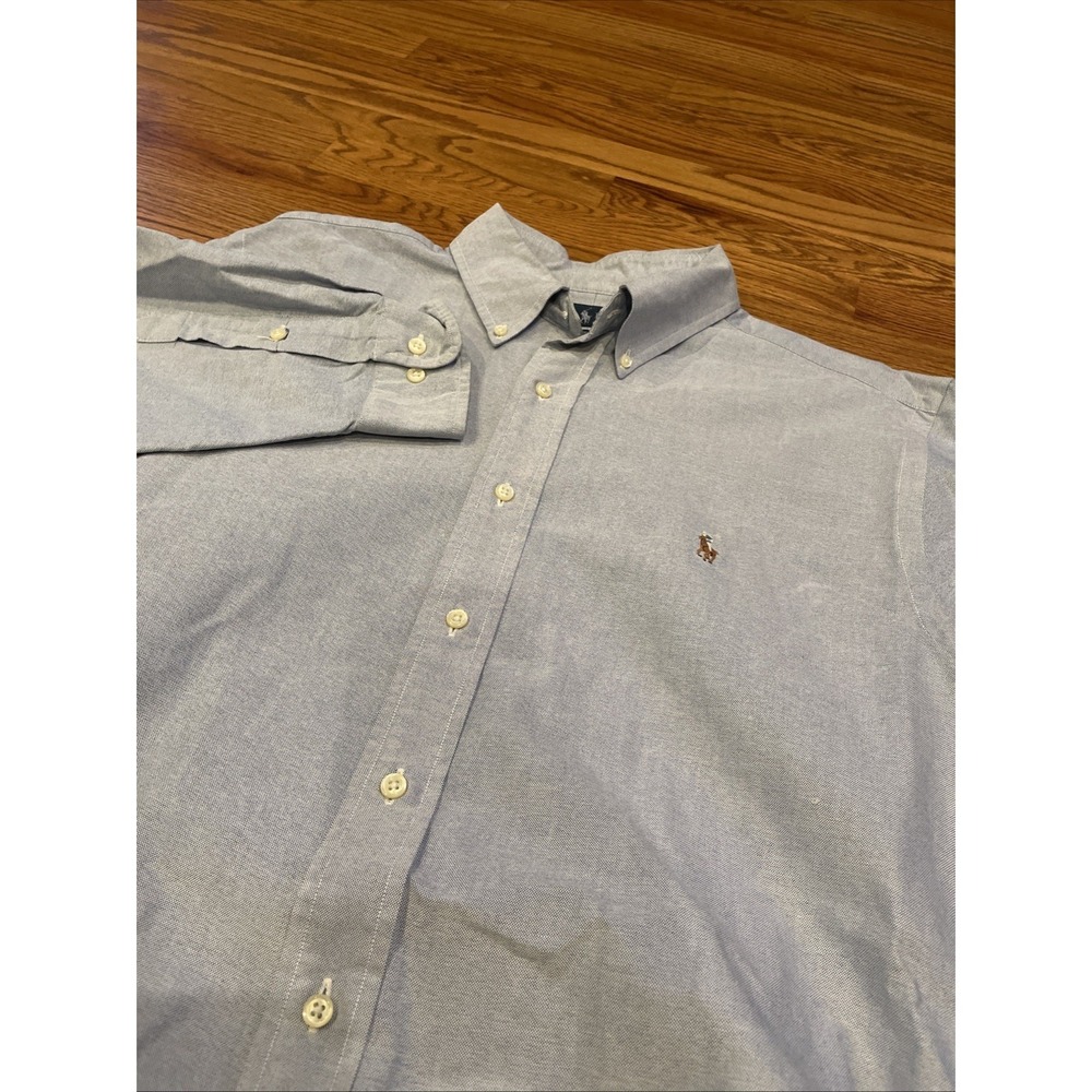 Ralph Lauren Men's Classic Fit Oxford Shirt Blue Flesh Pony Size 17 34/35